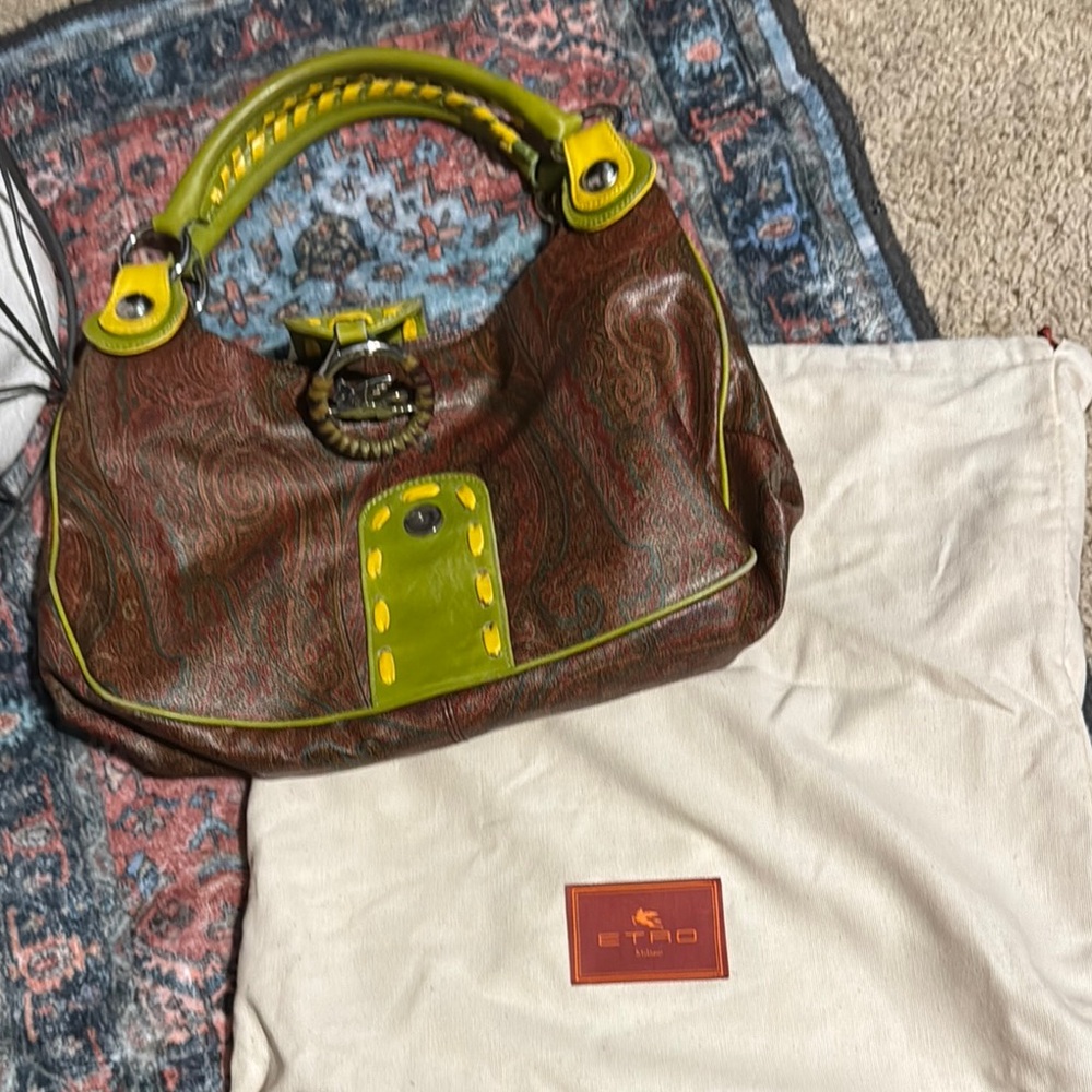 Etro Brown and Green Shoulder Bag with Vintage Appeal